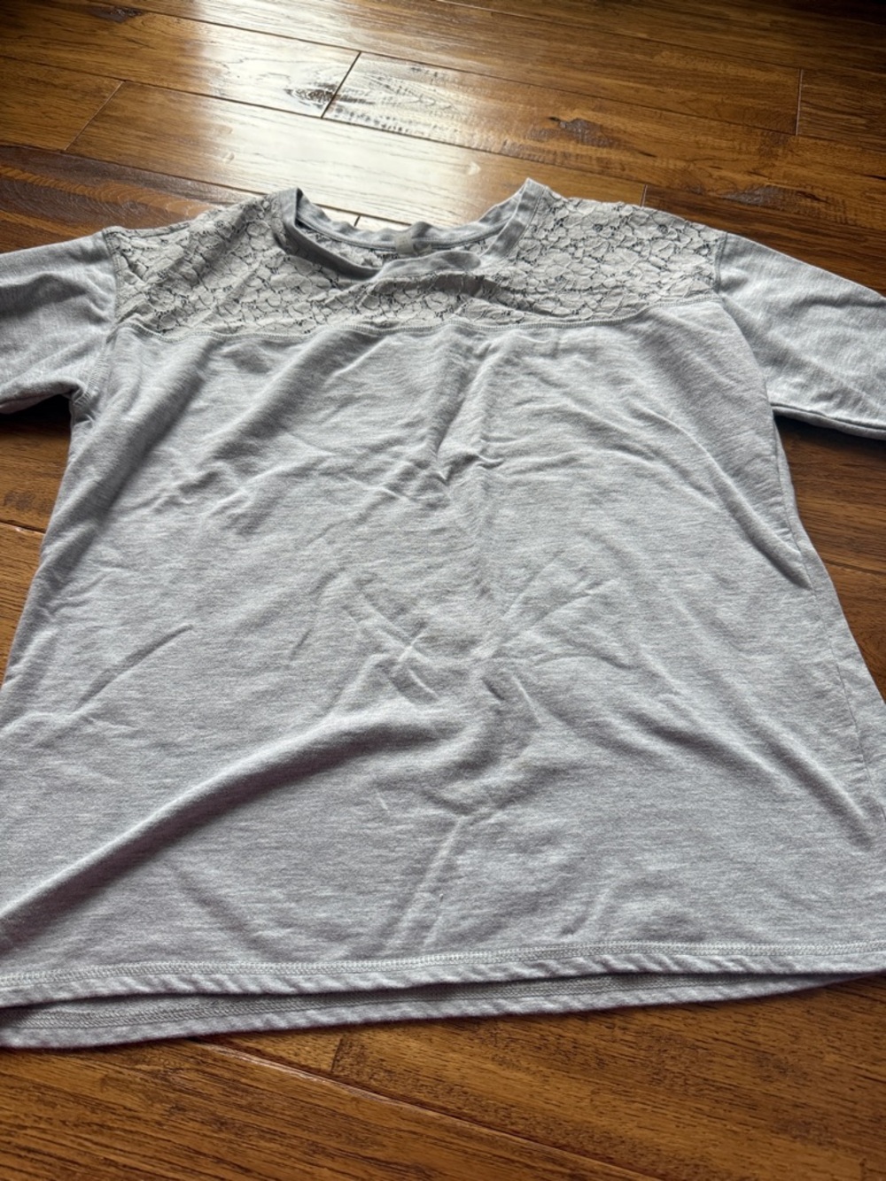 Light Gray Lace Yoke Knit Top